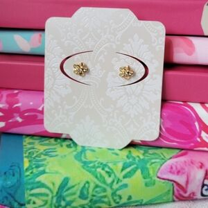 Gold Flower Earrings with Rhinestone Centers